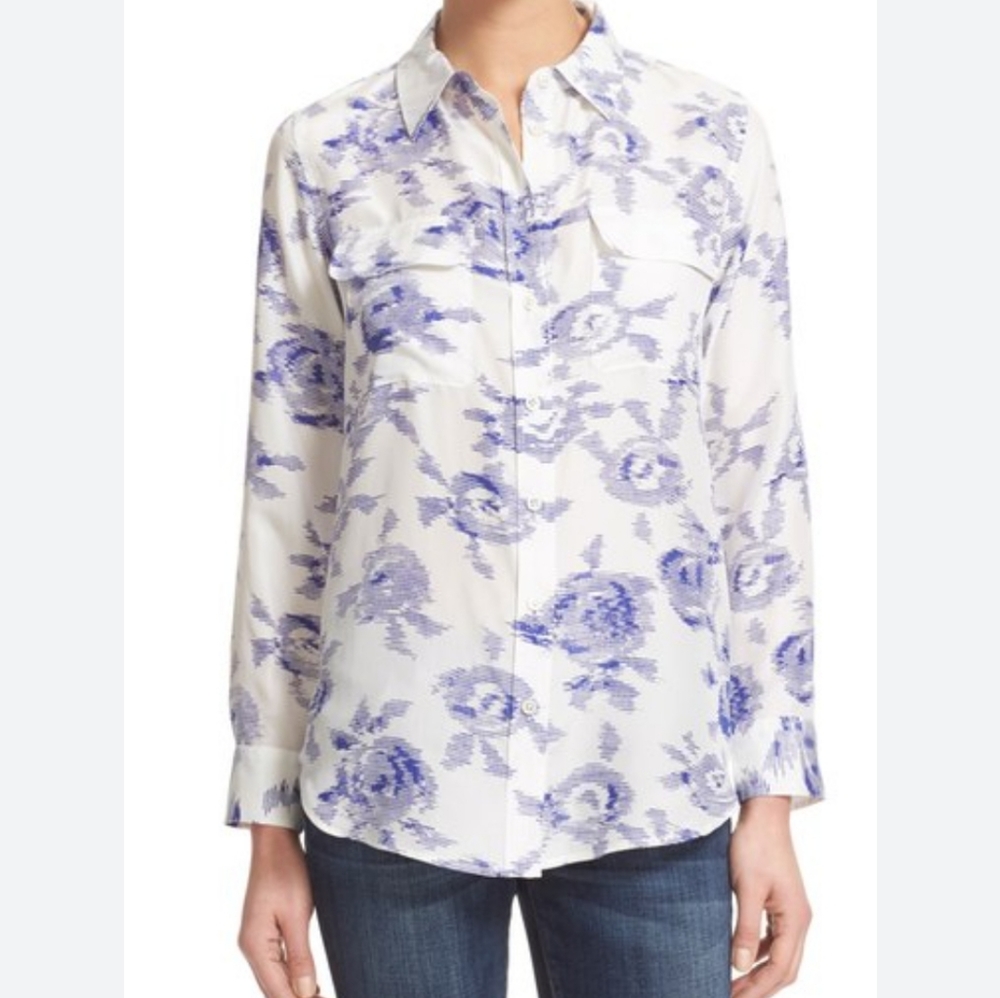 Equipment 100% silk button down floral print size large *